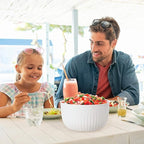 Oggi Prep, Store & Serve Plastic Bowl w/See-Thru Lid- Dishwasher, Microwave & Freezer Safe, (1.4 qt) White/Aqua