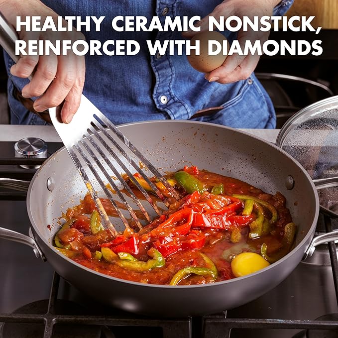 GreenPan Chatham Hard Anodized Healthy Ceramic Nonstick, 11" Everyday Frying Pan Skillet with 2 Handles and Lid, PFAS-Free, Dishwasher Safe, Oven Safe, Gray