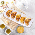 R-kay 4 Pack Plastic Serving Trays - White & Gold - 17 x 6.5 in - Heavy Duty Dessert Trays - Rectangular Party Platters
