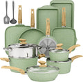 DishDelight 17Pcs Non Stick Pots and Pan Set, Granite Kitchen Cookware Sets, Induction Cooking Pans Set, Green