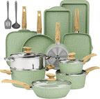 DishDelight 17Pcs Non Stick Pots and Pan Set, Granite Kitchen Cookware Sets, Induction Cooking Pans Set, Green