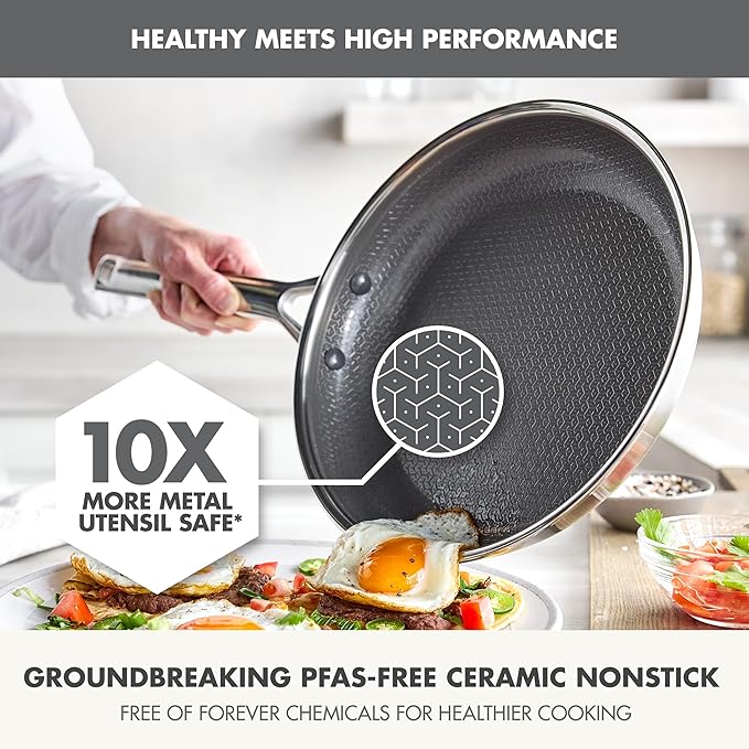 GreenPan Hybrid 12” Nonstick Stainless Steel Frying Pan with Lid, APEX Tri-Ply Thermobond PFAS-Free Ceramic Skillet, Induction & All Cooktop Compatible, Oven Temp to 850°F, Dishwasher Safe, Silver