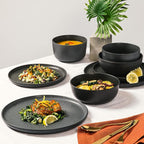 Gibson Elite James Street Stoneware Matte Reactive Double Bowl Dinnerware Set - Truffle Grey, Service for 4 (16pcs)