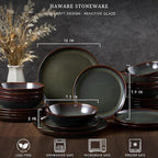 HaWare Plates and Bowls Set, Stoneware Dinnerware Sets, 18-Piece Hand-painted Dish Set for 6, Ceramic Dishware for Home Kitchen, Scratch Resistant, Microwave and Dishwasher Safe, Reactive Moss Green