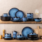 LERATIO Ceramic Dinnerware Sets for 4,16-Piece Reactive Glaze Plates and Bowls Set with Mugs,Highly Chip and Crack Resistant | Dishwasher,Microwave & Oven Safe Dishes set-Blue