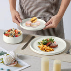 E-far 16-Piece Plates and Bowls Sets - Stoneware Dinnerware Sets with Pasta Bowls for 4 | Microwave & Dishwasher Safe Kitchen Modern Dish Set, Speckled White