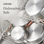 CAROTE 10" Tri-Ply Stainless Steel Deep Frying Pan with Lid, Non-Toxic Saute Pan, Oven Safe, Induction, Ceramic and Gas Cooktops Compatible, Silver