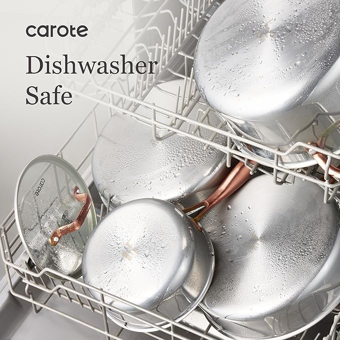 CAROTE 8"+10" Stainless Steel Frying Pan Set, Non-Toxic PTFE & PFOA Free Fry Pan & Omelet Pan, Oven Safe, Compatible with Induction, Ceramic, Gas Cooktops, Gold