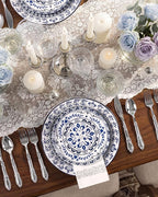 Hioasis 175PCS Blue Plastic Plates - Floral Disposable Dinnerware Set for 25 Guests, Include 50 Dinner & Dessert Plates, 75 Silver Cutlery, 25 Napkins, 25 Cups Perfect for Party (Traditional Style)