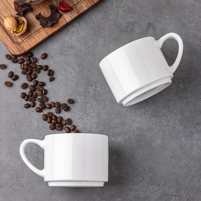 GBhome 14 OZ Coffee Mugs Set of 6, Stackable Ceramic Mugs for Men, Women, Modern Coffee Mugs With Stable Base for Latte,Tea,Cappuccino. Dishwasher & Microwave Safe, White