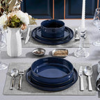 LIANYU Dinnerware Sets with Pasta Bowls for 4, 16 Piece Dishes Plates and Bowls Set, Microwave & Dishwasher Safe Ceramic Stoneware, Scratch Resistance Dinner Salad Plates, Twilight Blue