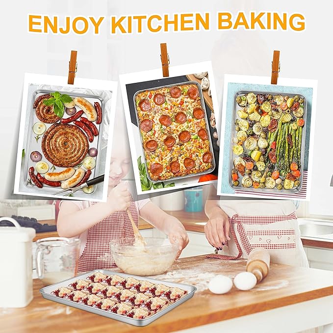 17.5 Inch Baking Sheet Pan, Joyfair Stainless Steel Cookie Sheet Toaster Oven Tray, Professional Bakeware for Cookie/Bacon/Bread, Rolled Rim & Mirror Finish, Rust Resistant & Dishwasher Safe