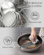 FogDream Titanium Non Stick Frying Pan, 10in Tri-Ply Stainless Steel Deep Saute Pan, All-in-One Cookware Set with Stainless Lid, Stay Cool Handle, Dishwasher & Oven-Safe,Induction Compatible,Silver