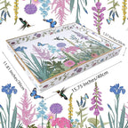 Serving Tray with Handles, Rectangular Plastic Tray 15.75x11.81 Inch, Wildflower, Butterflies & Hummingbirds Style Decorative Tray for Kitchen, Dining Table, Vanity, Office & Home