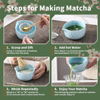 Matcha Whisk Set, 5 Pcs Ceramic Matcha Set, Matcha Kit Set Includes Matcha Bowl, Matcha Whisk and Holder, Bamboo Scoop and Sifter, Matcha Tea Set, Ideal Gift for Family/Friend (Blue)