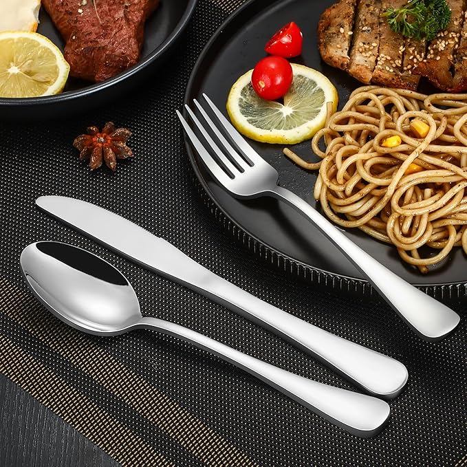 40-Piece Silverware Set, CXJY Stainless Steel Flatware Cutlery Set Service for 8, Utensils Include Knife Fork Spoon, Mirror Polished, Dishwasher Safe