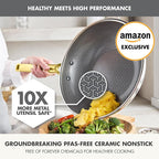 GreenPan Hybrid 11” Nonstick Stainless Steel Wok Pan, APEX Tri-Ply Thermobond PFAS-Free Ceramic Skillet, Induction & All Cooktop Compatible, Oven Temp to 850°F, Dishwasher Safe, Gold
