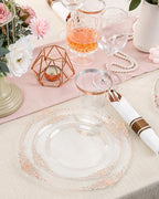 Nervure 175PCS Rose Gold Plastic Plates - Disposable Rose Gold Party Plates & Pre Rolled Napkins with Cutlery for 25 Guests, 50Plates, 75Silverware, 25Cups, 25Napkin for Wedding & Party & Easter
