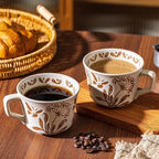 Ceramic Mugs 11 oz Unique Luxurious Cups Set of 4 with Premium Spoon, Mug for Coffee Milk Latte Cappuccino Tea, for Office Home Dishwasher Microwave Freezer Safe, Birthday Gift, Stoneware
