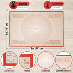 Silicone Pastry Mat 36x24 Inch Nonstick Baking Mat -Perfect for Dough, Pastry, Dough Rolling, Kneading Board, Pie Crust, Fondant, Pasta/Pizza, Kitchen Counter Mat