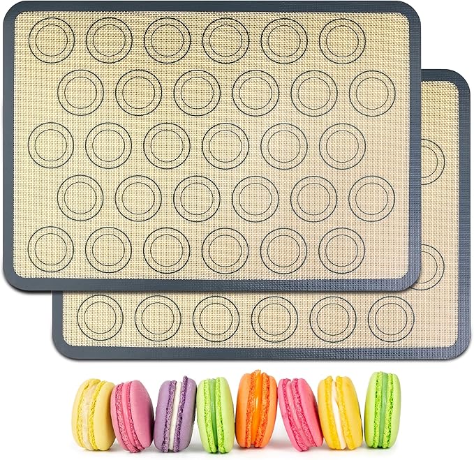 HOOMIL Macaron Silicone Baking Mats, 16.5"x 11.6", Non-Stick, Reusable, Food Safe, Half Sheet Size Silicone Mat, Pack of 2
