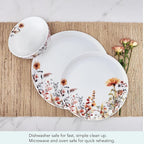 Mikasa Wildflower Bliss 12 Piece Floral Bone China Durable Chip Resistant Lightweight Dinnerware Set, Service for 4