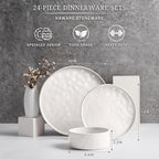 HaWare Dinnerware Sets, 24-Piece Plates and Bowls Set, Stoneware Dish Set for 8, Ceramic Dinnerware for Home Restaurant, Chip and Scratch Resistant, Microwave and Dishwasher Safe, Speckled White