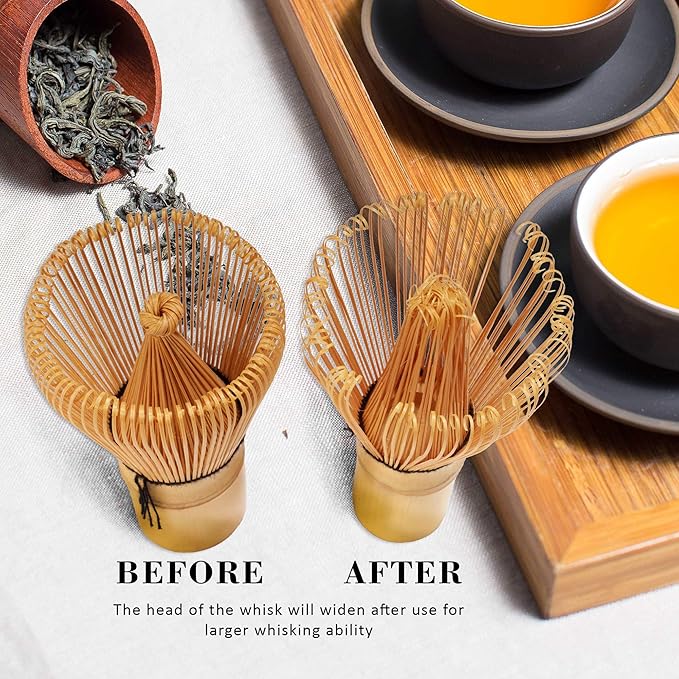 BambooMN Matcha Whisk Set - Chasen (Tea Whisk), Chashaku (Hooked Bamboo Scoop), Tea Spoon - Black