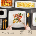 MALACASA Dinnerware Sets, 32 Pieces Porcelain Plates and Bowls Sets for 6, Marble Grey Dishes with Plates and Bowls, Cups and Saucers, Side Dish Plates, Square Dinner Set, Series Blance