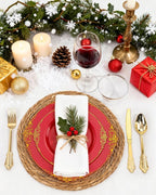 Nervure 350PCS Red Plastic Plates - Red Gold Plastic Dinnerware Sets for 50 Guests - 100 Gold Disposable Plates, 50 Pre Rolled Silverware Sets, 50 Cups Perfect for Wedding & Party