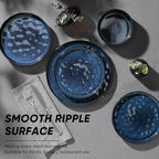 E-far 24-Piece Plates and Bowls Sets with Pasta Bowls - Stoneware Dinnerware Set for 6, Modern Ribbed Dishes, Microwave & Dishwasher Safe, Starry Blue