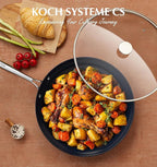 KOCH SYSTEME CS 14 Inch Large Frying Pan with Lid, Nonstick Skillet with Ceramic Interior, Large Fry Pan for Family & Commercial Cooking, Frying Pan Nonstick, Oven Safe & Induction Compatible, Blue