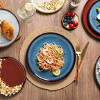 LeRatio Ceramic Dinnerware Sets for 6,Porcelain Plates and Bowls Sets,Handmade Reactive Glaze Dishes Set,Chip Resistant and Scratch Resistant | Oven&Dishwasher & Microwave Safe)-Colorflu(18PCS)