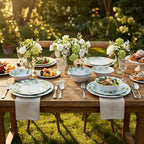 12-Piece Melamine Dinnerware Set - Shatterproof Plates and Bowls Sets for Everyday Dining,Elegant Lily Pattern Dish Set, Outdoor Picnics and RV Camping Green & White