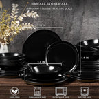 HaWare Dinnerware Sets, 24-Piece Stoneware Plates and Bowls Set, Dish Set for 8, Ceramic Dishware for Home Restaurant, Chip and Scratch Resistant, Microwave and Dishwasher Safe, Matte Black