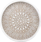 Hrastany Boho Round Wooden Decorative Tray, White Farmhouse Candles Tray for Home Decor, A Pattern