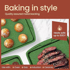 Green 10-Piece Bakeware Sets, Nonstick Carbon Steel Baking Sheet & Pans, Stackable Space-Saving Bakeware, Dishwasher Safe, Stain-resistant, PFOAPFOSPTFE Free, Oven Safe Up To 450°F (230°C)