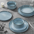 LIANYU Dinnerware Plates and Bowls Dishes Set, 8 Piece Elegant Stoneware Sets with Pasta Bowls for 2, Modern Ribbed Ceramic Dining Ware for Restaurant Wedding, Dishwasher Safe, Slate Blue