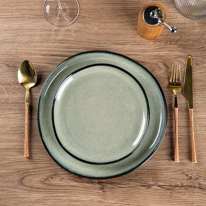 AmorArc Ceramic Dinnerware Sets,Handmade Reactive Glaze Stoneware Plates and Bowls Sets,Highly Scratch Resistant | Dishwasher & Microwave Safe Dishes Set,Service for 4 (12pc)