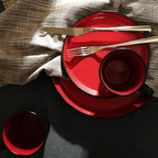 Stone Lain Albie Stoneware 16 Piece Modern Dinnerware Set, Kitchen Plates and Bowls Sets, Service for 4, Red and Black, Microwave & Dishwasher Safe