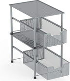 Simple Houseware Stackable Under Sink Cabinet Sliding Basket Organizer Drawer, Silver