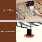 Over the Sink Expandable Dish Drainer Drying Rack In Stainless Steel for Small Kitchen, Counter Space Saving Modern Compact Metal Above Plate Dryer Strainer, Adjustable Hanging Inside Drain Holder