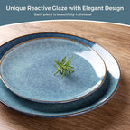 AmorArc Ceramic Dinnerware Sets for 8, 24 Pieces Handpainted Plates and Bowls Set, Scratch Resistant Stoneware Dishes Set, Dishwasher & Microwave Safe, Ceylon Blue