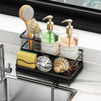 KINGBERW Large Sponge Holder for Kitchen Sink, Auto Draining Sponge Sink Caddy Organizer with Brush Holder, Kitchen Countertop Organizers and Storage Essentials, Black