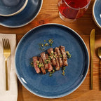 Gibson Elite Manila Bay 12-Piece Stoneware Dinnerware Set, Service for 4, Reactive Glaze Modern Artisan Plates, Bowls & Mugs, Blue, Round Design