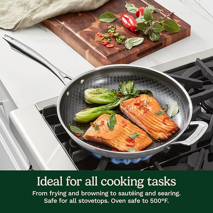 Cuisinart FusionElite+ Hybrid Nonstick Tri-Ply Stainless Steel Skillet, 12″ Skillet Frying Pan with Helper, PURELYSEAR Ceramic Nonstick Technology, Scratch Proof, Cool Grip Handles, Dishwasher Safe