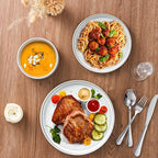 LIANYU 18 Piece Dinnerware Sets for 6, Stoneware Dinner Plates and Bowls Set, Dishware Dish for Home Kitchen Dining, Rustic Terracotta Bottom, Dishwasher & Microwave Safe, Lucent White