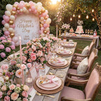 KIRE 350 PCS Pink Plastic Plates - Pink and Gold Disposable Dinnerware 50 Guest Include 50 Dinner Plate - 50Dessert Plate - 50Pre Rolled Napkins with Silverware for Mother's Day/Wedding/Baby Shower