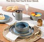 GBHOME 18-Piece Stoneware Dinnerware Set for 6 – Ribbed Ceramic Plates and Bowls, Scratch-Resistant, Microwave & Dishwasher Safe, Reactive Glaze, Reactive Glaze Teal
