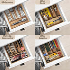 Acacia Wood Silverware Organizer, Kitchen Utensil Drawer Organizer for Forks, Knives & Spoons, 5-Compartment Cutlery Tray, Flatware Holder